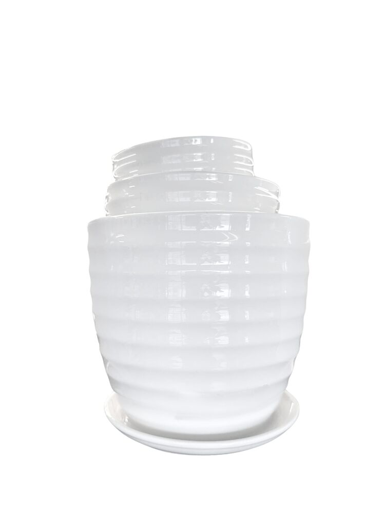 3-Piece Set White Cup Ceramic Vase 9W x 8H -- 4 Per Case