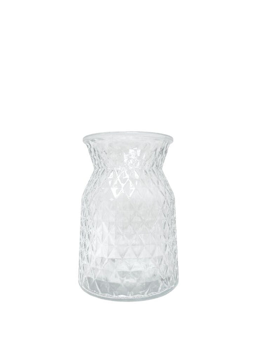 8 Inch Clear Belly Diamond Glass Vase 5.75W x 8H -- 12 Per Case
