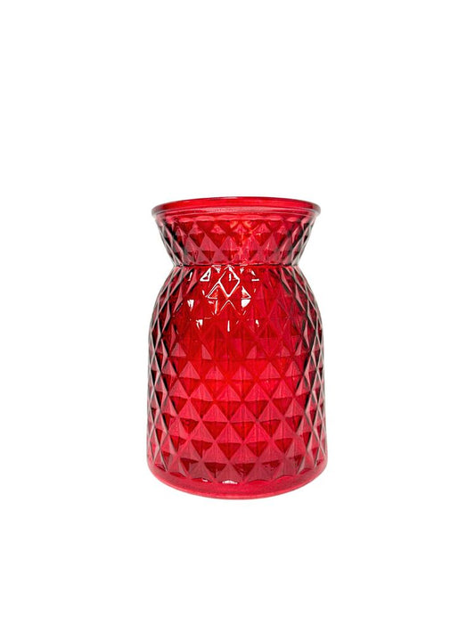 6.25 Inch Red Belly Diamond Glass Vase 4.75Dx6.25H -- 12 Per Case