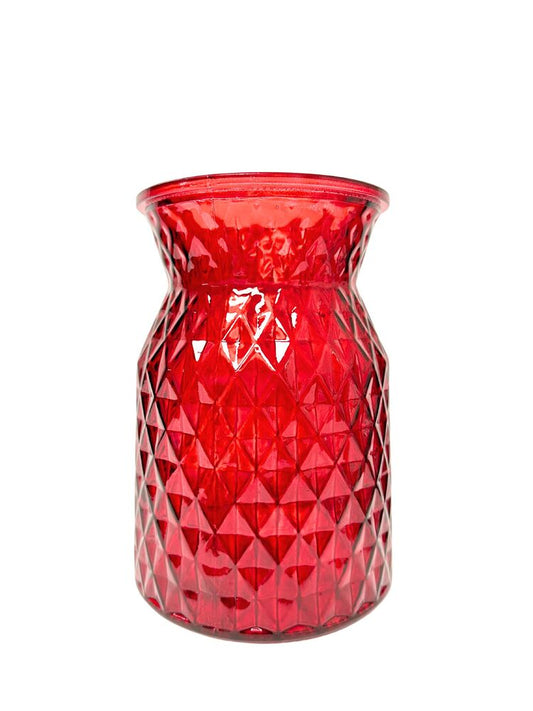 8 Inch Red Belly Diamond Glass Vase 5.83Dx8H -- 12 Per Case