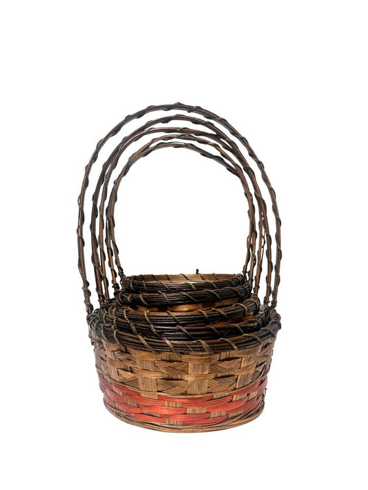 5-Piece Set Dark Brown Round Basket w/ Plastic Liner 11W x 5H -- 12 Per Case