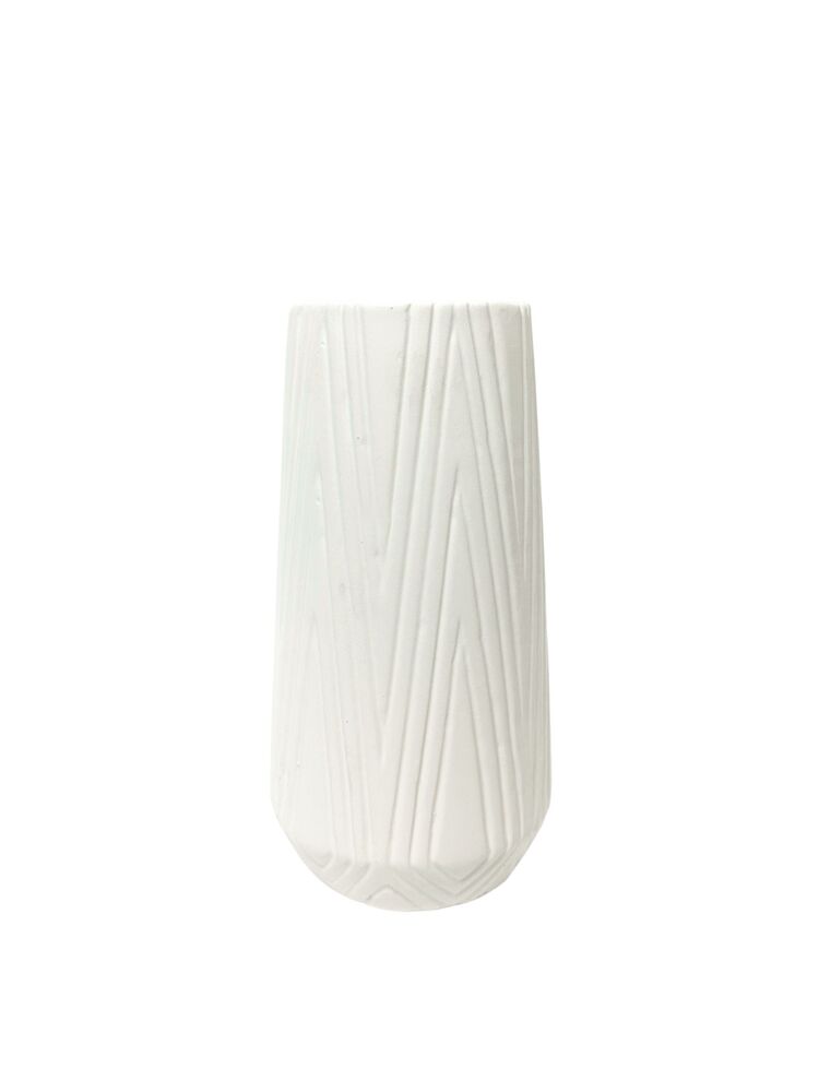 8 Inch Matte White Round Ceramic Vase w/ Debossed Abstract Line 4"W x 8"H -- 6 Per Case