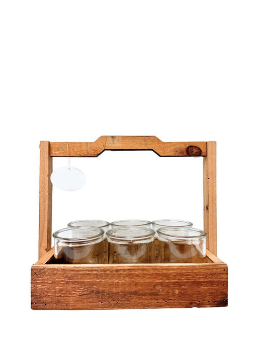 6-Piece Set Clear Cylinder Glass Vase w/ Wood Rectangle Basket 12.25L x 7.5W x 10H -- 4 Per Case