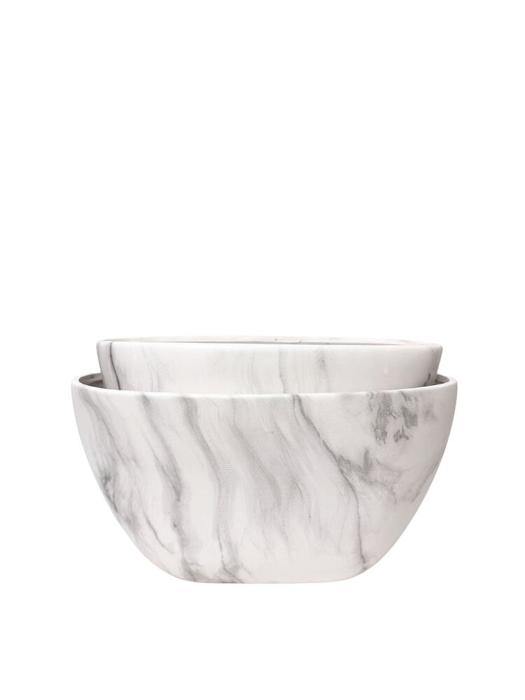 2-Piece Set White Oval Ceramic Vase w/ Charcoal Seamless Overlay Design 13L x 7W x 6.5H 11.75L x 5.5W x 5.5H -- 4 Per Case