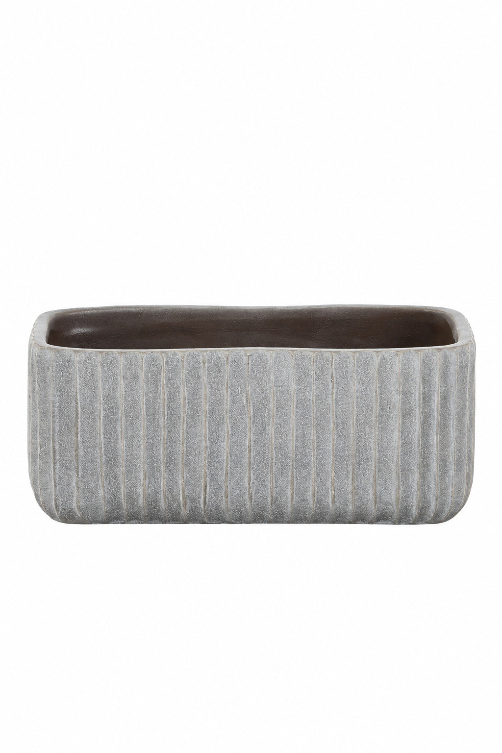 4.25 Inch Gray Rectangle Cement Planter w/ Debossed Column Pattern 10"L x 4.25"W x 4.25"H -- 6 Per Case