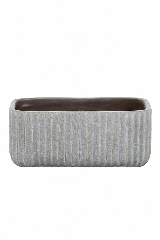 4.25 Inch Gray Rectangle Cement Planter w/ Debossed Column Pattern 10"L x 4.25"W x 4.25"H -- 6 Per Case