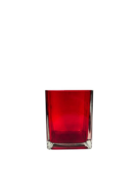 4.5 Inch Red Square Glass Vase 4W x 4.5H -- 12 Per Case