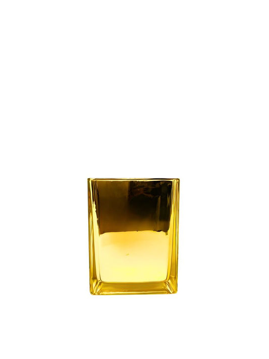 4.5 Inch Gold Square Glass Vase w/ Electroplating Inside 4W x 4.5H -- 12 Per Case