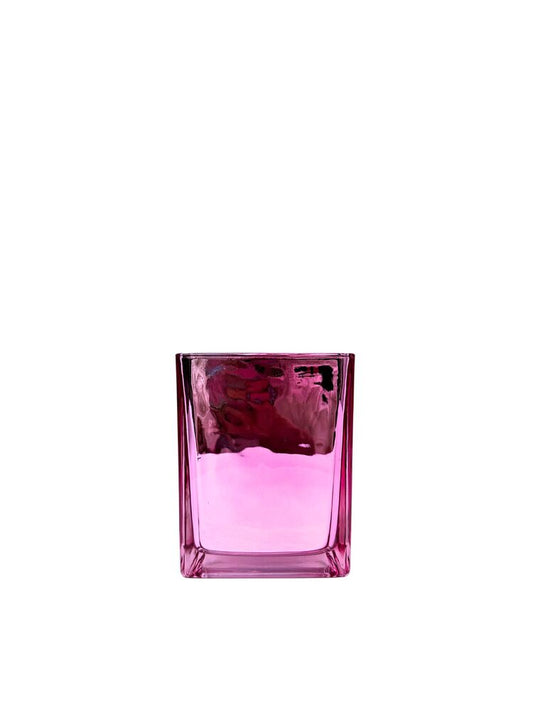 4.5 Inch Pink Square Glass Vase w/ Electroplating Inside 4W x 4.5H -- 12 Per Case