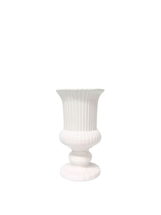 8 Inch White Urn Ceramic Vase 5W x 8H -- 8 Per Case