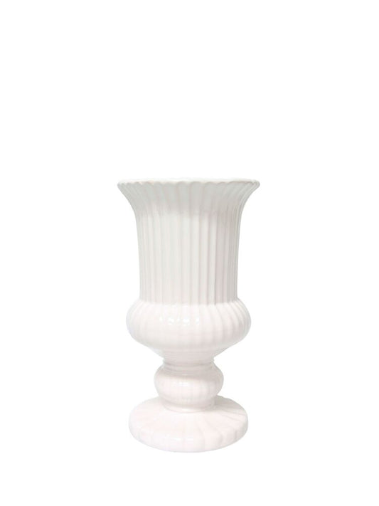 12 Inch White Urn Ceramic Vase 7W x 12H -- 4 Per Case