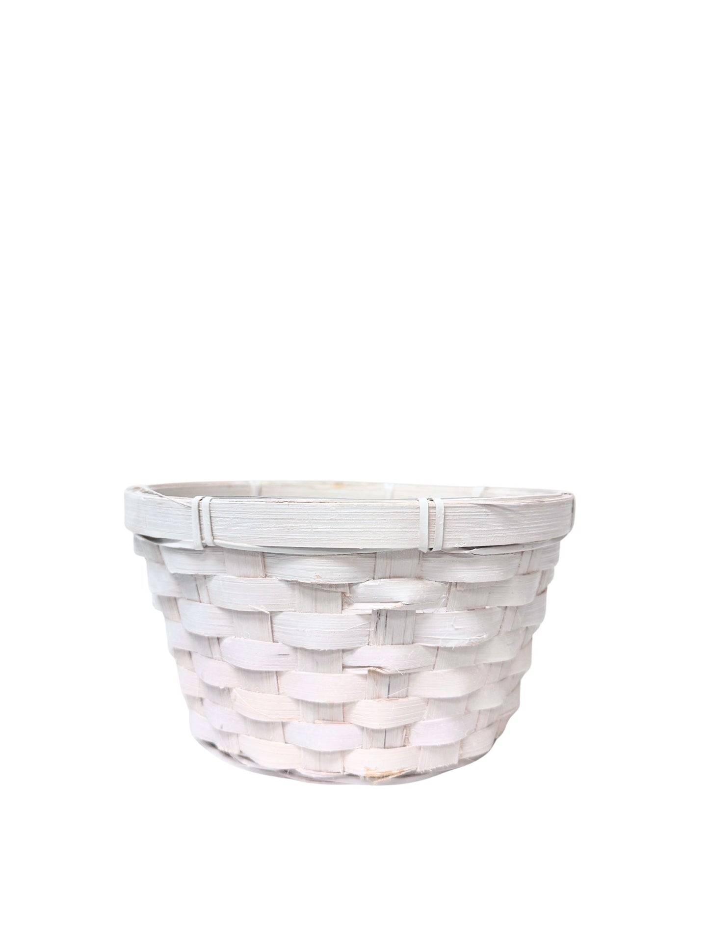 4 Inch White Bamboo Round Tray Basket w/ Plastic Liner 7.5W x 4H -- 150 Per Case