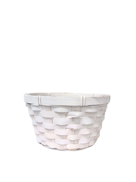 4 Inch White Bamboo Round Tray Basket w/ Plastic Liner 7.5W x 4H -- 150 Per Case