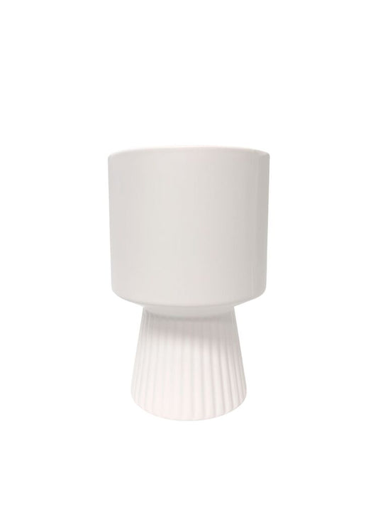 9.5 Inch White Round Pedestal Ceramic Vase 6W x 9.5H -- 4 Per Case