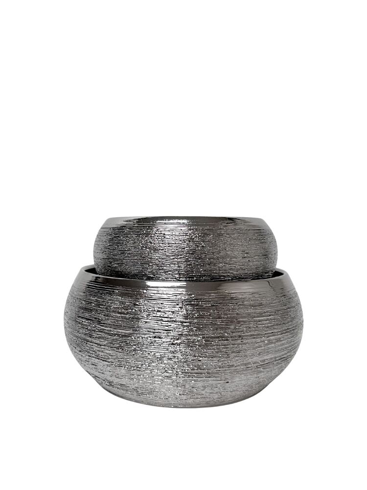2-Piece Set Silver Bowl Ceramic Vase 11.75W x 5.25H 9.25W x 4H -- 4 Per Case