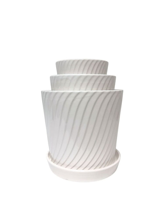 3-Piece Set White Round Ceramic Vase 8W x 8H -- 4 Per Case
