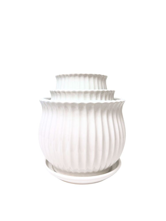 3-Piece Set White Round Ceramic Vase 8W x 7.25H -- 4 Per Case