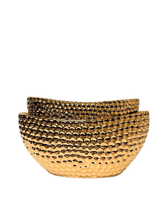 2-Piece Set Electroplated Gold Oval Ceramic Vase 13.75L x 6.75W x 6.5H 11.75L x 5.75W x 5.75H -- 4 Per Case