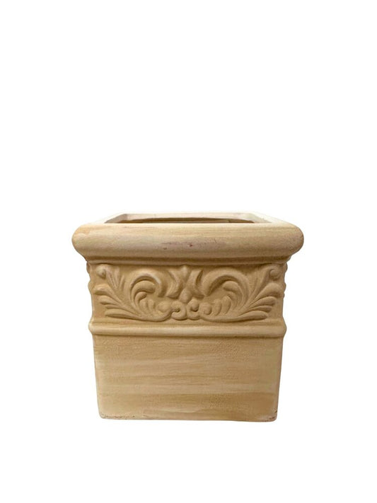 4.75 Inch Beige Square Ceramic Vase 5W x 4.75H -- 24 Per Case