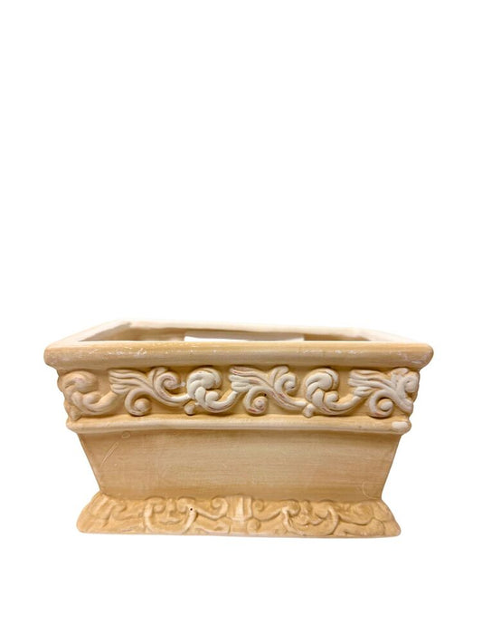 3.5 Inch Beige Rectangle Ceramic Vase 4.25W x 6.5L x 3.5H -- 24 Per Case