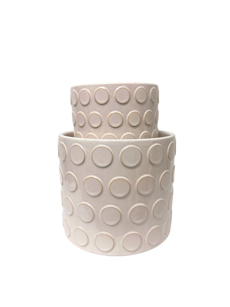 2-Piece Set White Round Ceramic Vase w/ Bubble Line Pattern 8W x 7H 6W x 6.5H -- 2 Per Case