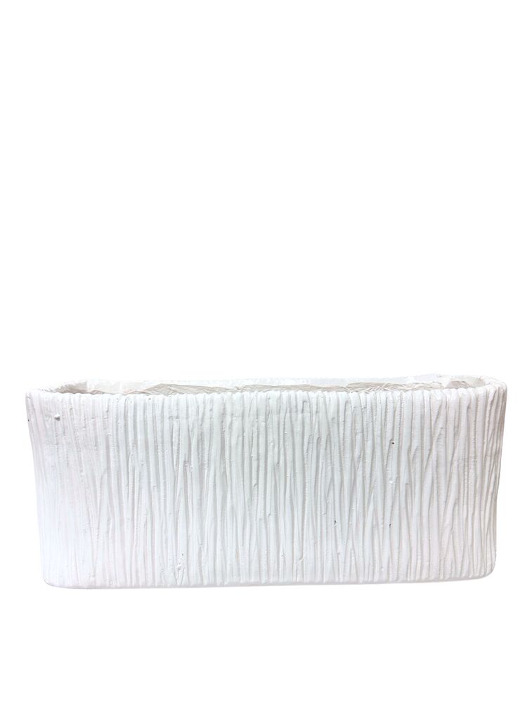 7 Inch White Rectangle Ceramic Vase w/ Embossed Wavy Pattern 17.25L x 7W x 7H -- 4 Per Case