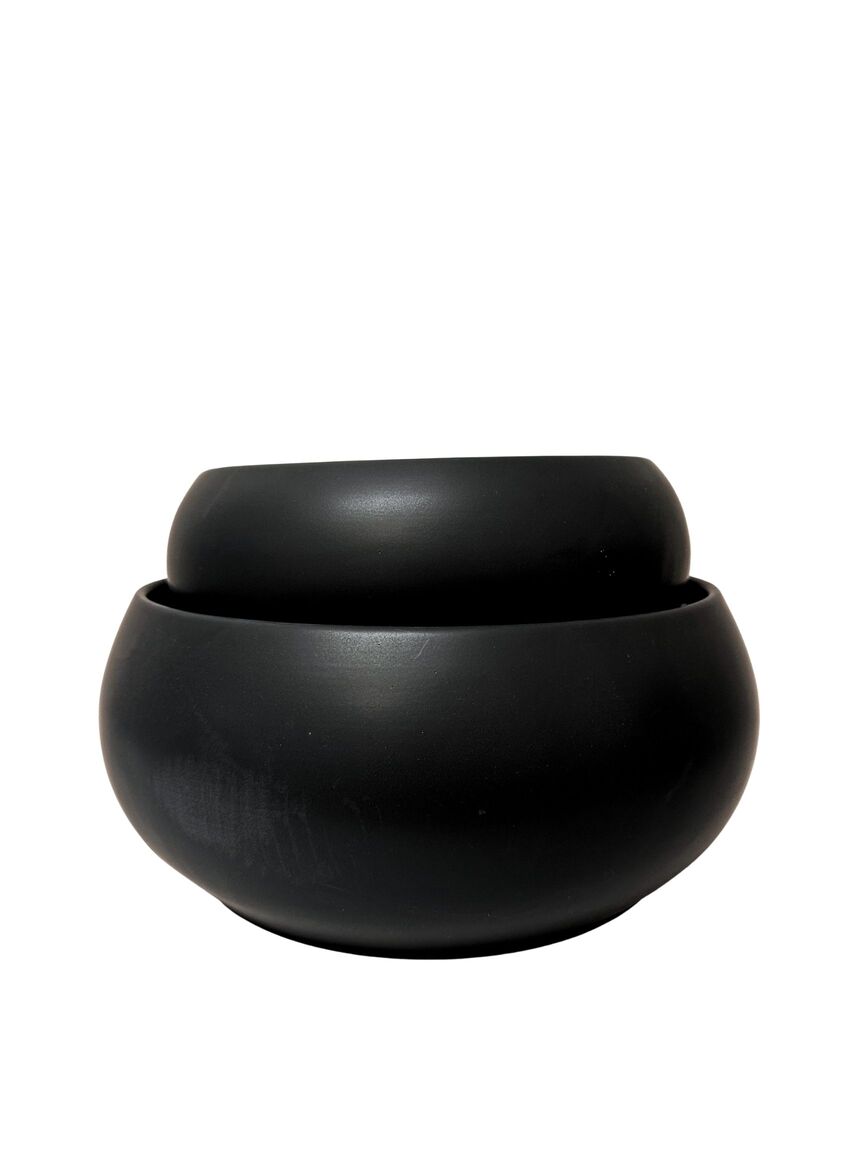 2-Piece Set Black Stoneware Fishbowl Ceramic Vase 11.75W x 5.25H 9.25W x 4H -- 4 Per Case