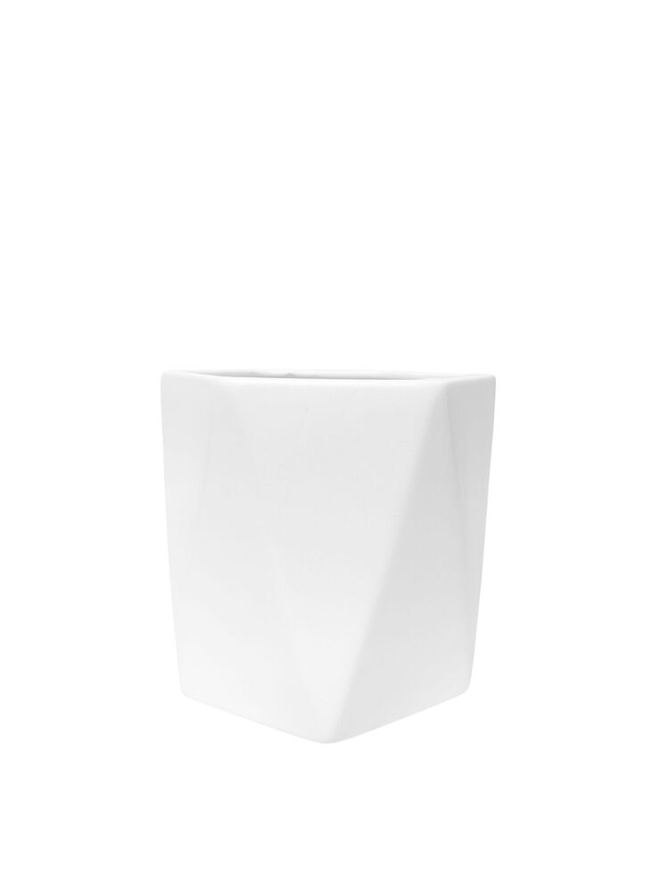 5 Inch White Hexagon Ceramic Vase 5"W x 5"H -- 24 Per Case