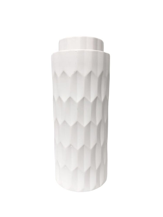 2-Piece Set White Round Ceramic Vase w/ Hexagon Pattern 6.5W x 14.5H 5W x 12.25H -- 2 Per Case
