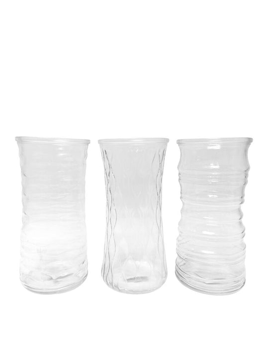 9.75 Inch Clear Round Assorted Glass Vase 4.75W x 9.75H -- 12 Per Case
