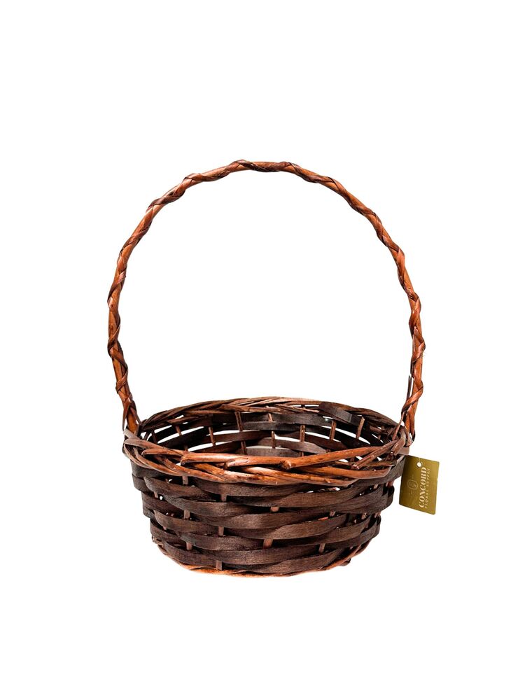 6 Inch Brown Round Basket with Handle 6"W x 4"H -- 60 Per Case