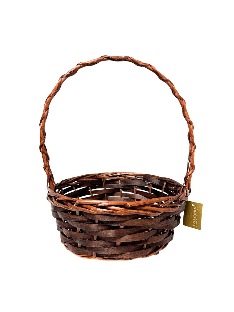 8 Inch Brown Round Basket with Handle 8"W x 4"H -- 60 Per Case