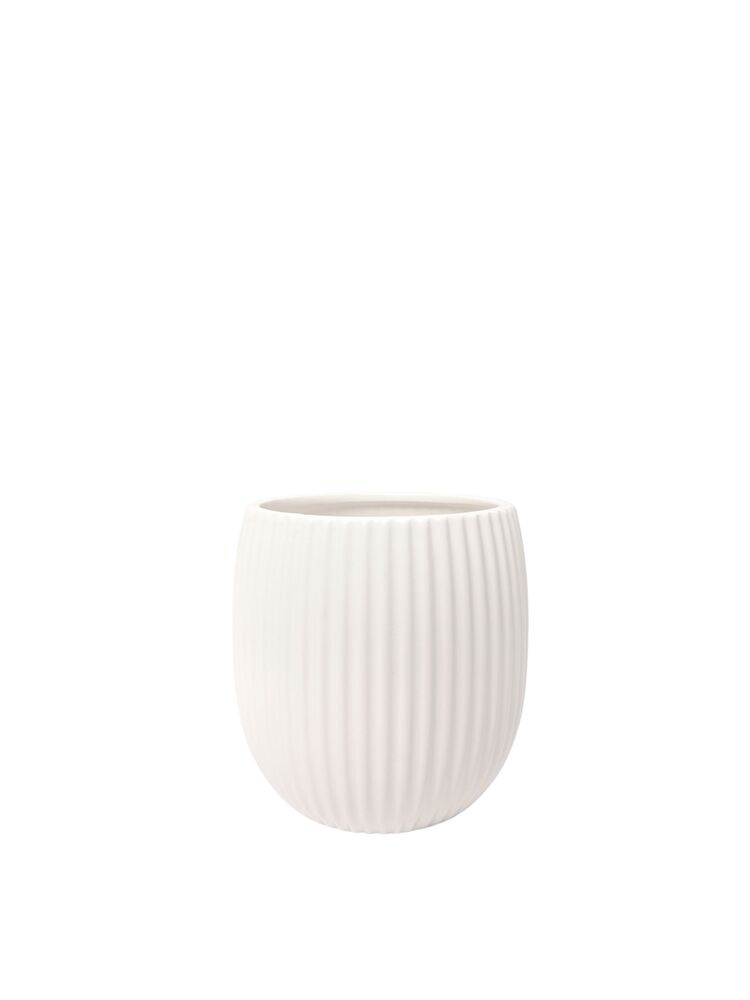 5 Inch White Round Ribbed Ceramic Vase 4.5"W x 5"H -- 24 Per Case