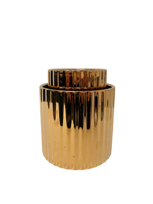 2-Piece Set Gold Cylinder Ribbed Ceramic Vase 6.5W x 6H 5W x 5H -- 6 Per Case