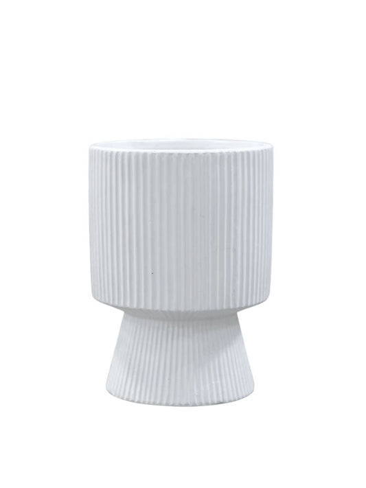 9 Inch White Ribbed Cylinder Stoneware Ceramic Vase 6.5W x 9H -- 6 Per Case