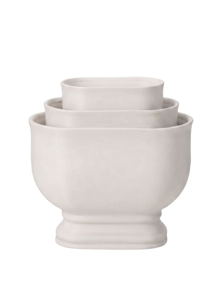 3-Piece Set White Oval Urn Ceramic Vase 12W x 9H 9W x 6.75H 7.25W x 5.25H -- 2 Per Case