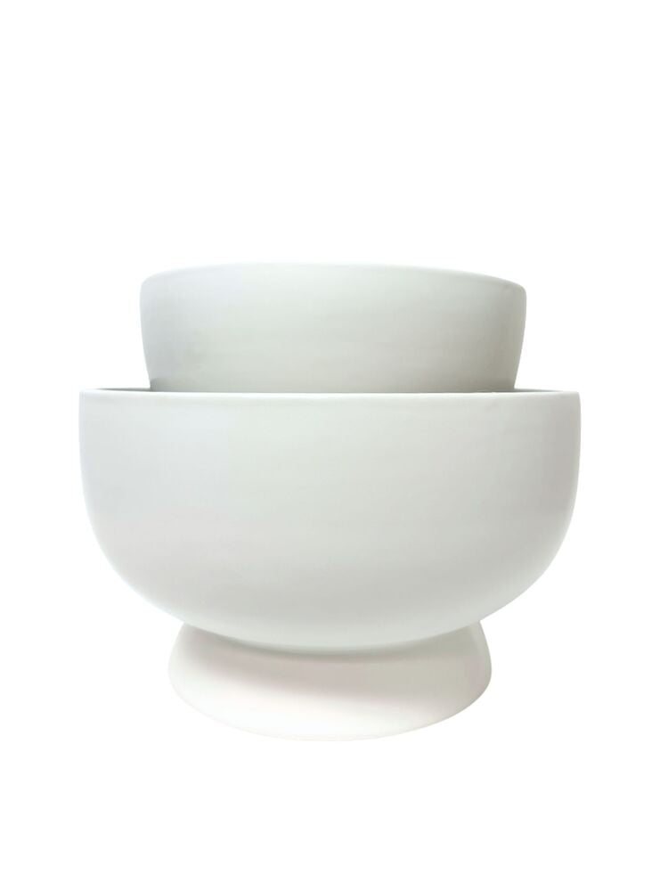2-Piece Set White Bowl Ceramic Vase 7"H x 12"W; 6"H x 9.5"W -- 1 Per Case