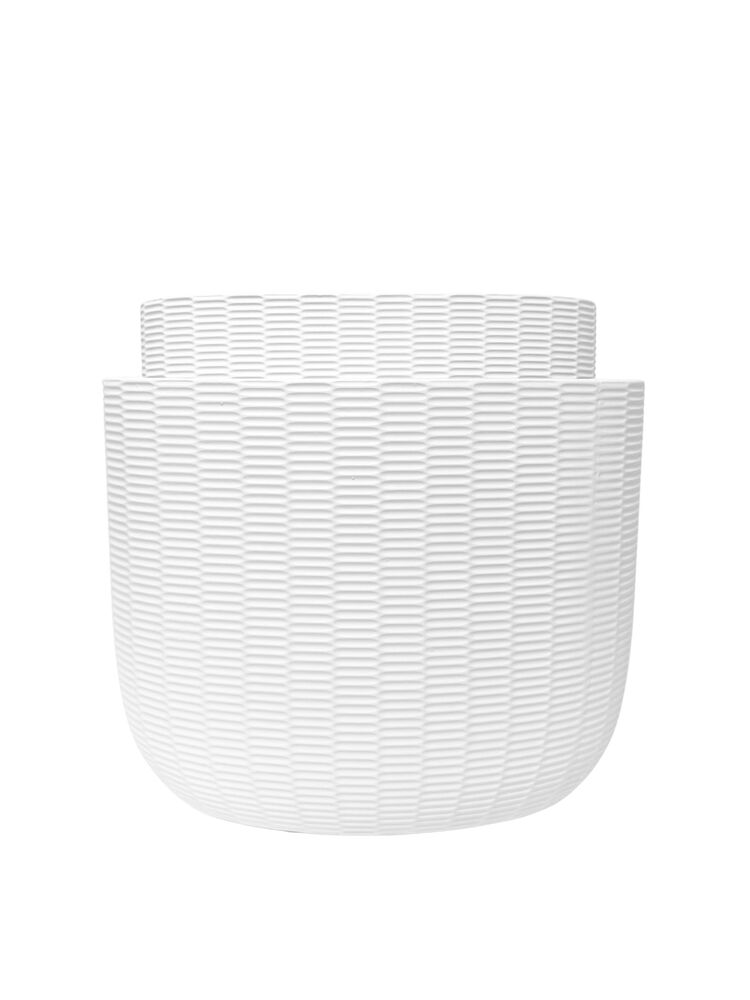2-Piece Set Matt White Oval Wide Opening Ceramic Pot w/Debossed Dash Line Design Pattern 14.5"x7"x11.75"H; 12.50"x5"x9"H -- 2 Per Case