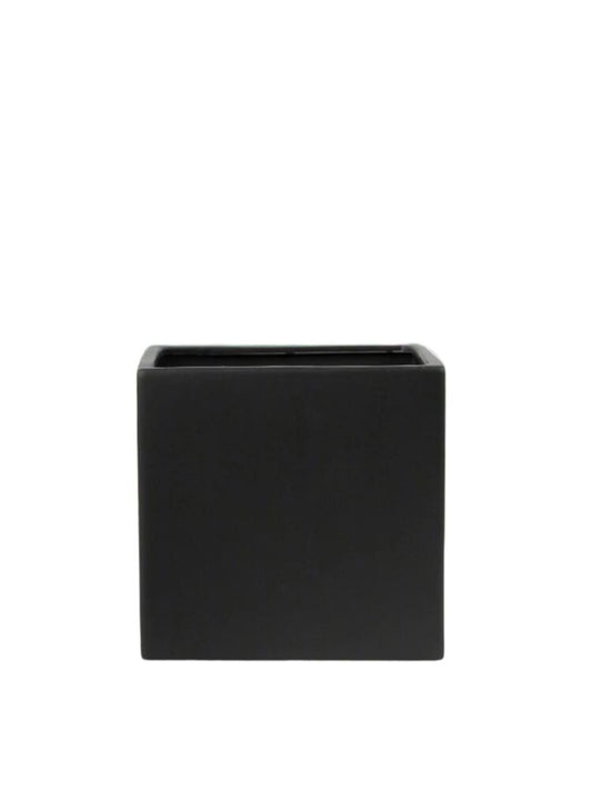 5 Inch Ceramic Square Pot Matte Finish Black 5"x5"x5"H -- 12 Per Case