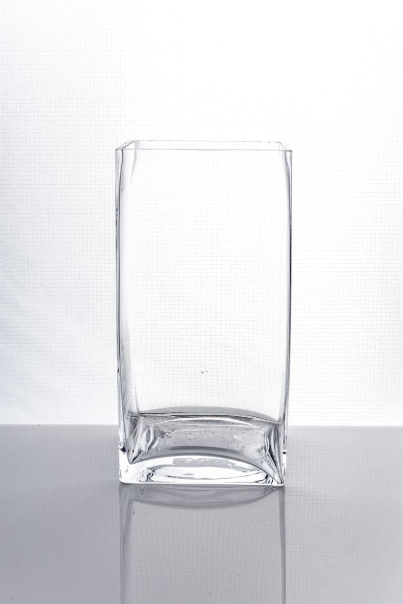 8 Inch Clear Square Glass Vase 4W x 8H -- 15 Per Case