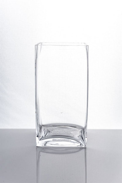 8 Inch Clear Square Glass Vase 4W x 8H -- 15 Per Case