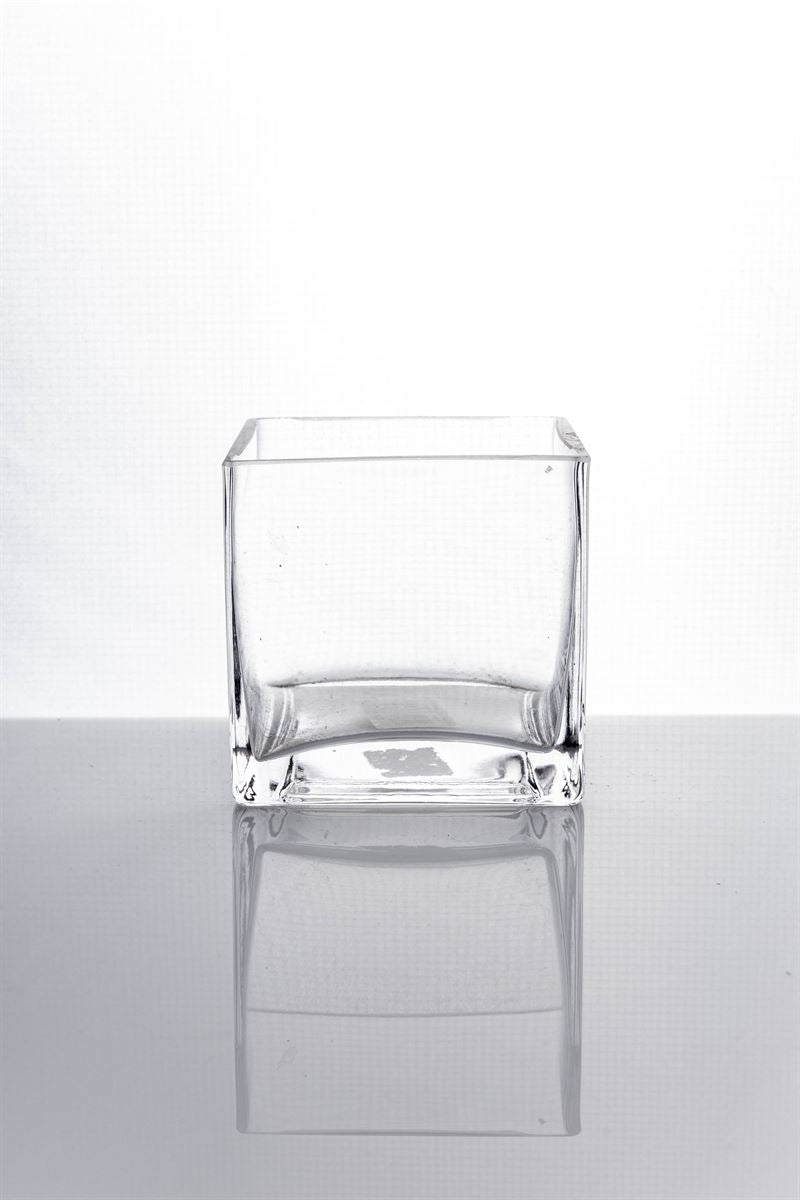 4 Inch Clear Cube Glass Vase 4W x 4H -- 12 Per Case